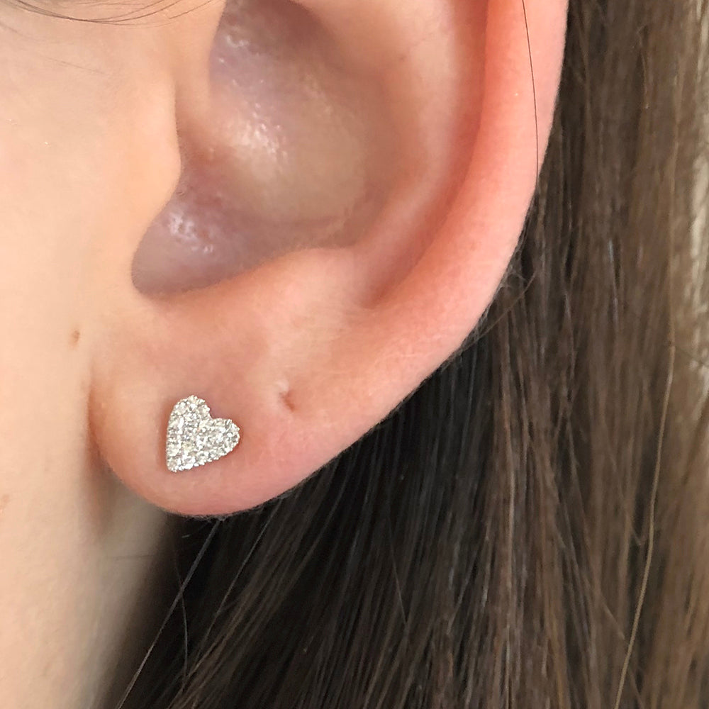 Pave Diamond Heart Stud Earrings