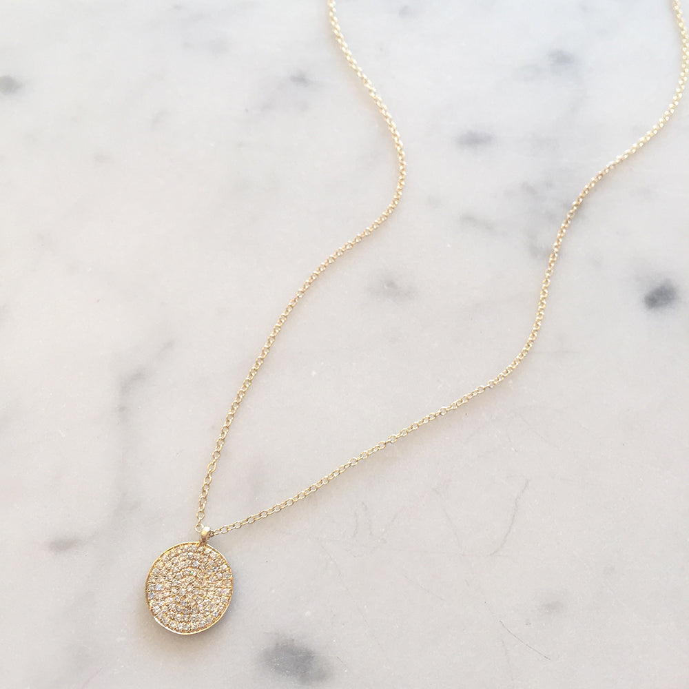 Pave Diamond Round Medallion Pendant Necklace
