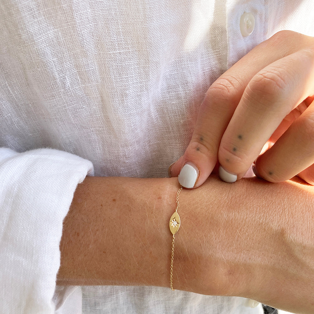 Gold Marquise Bracelet with Star Set Diamond