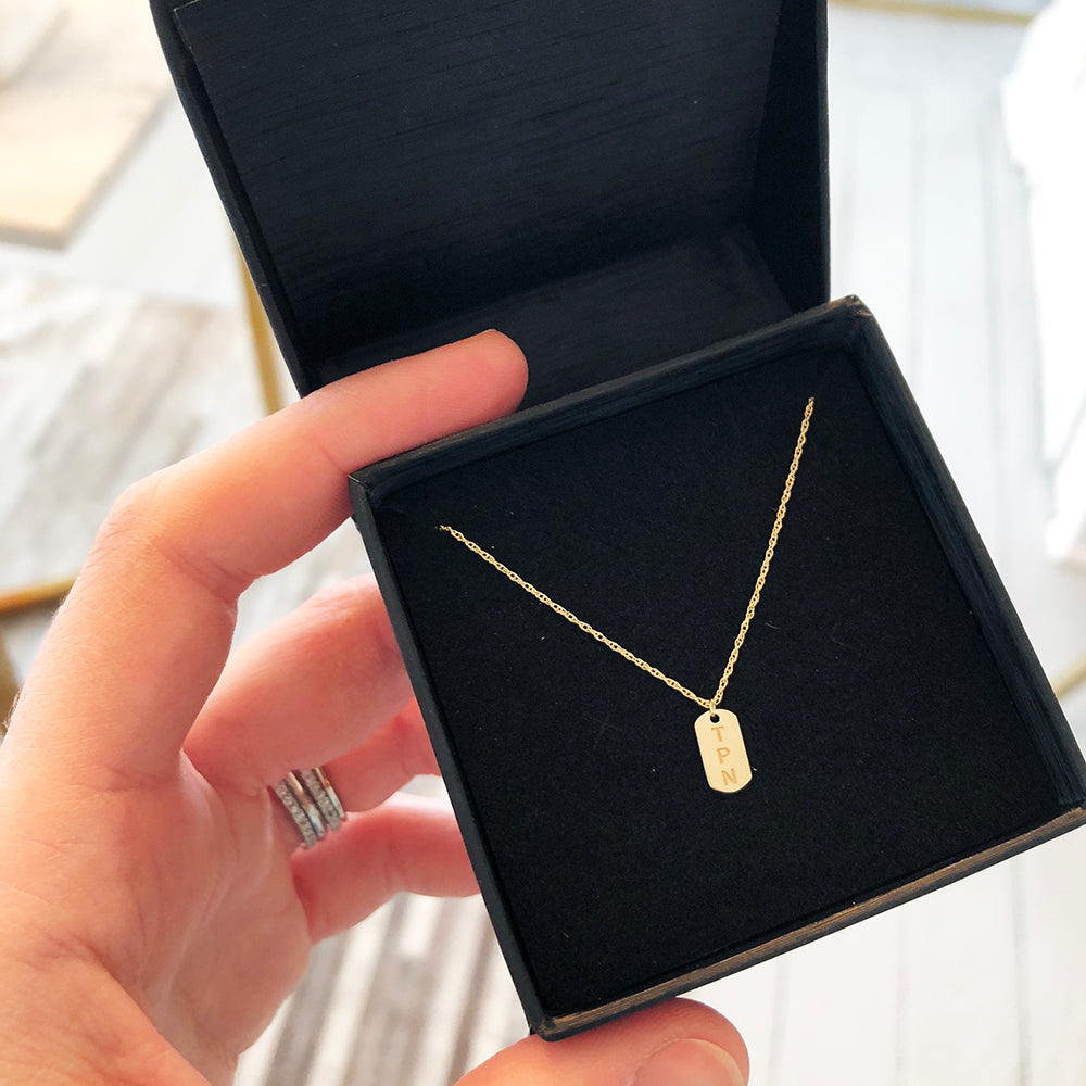 Tiny Engraved Tag Necklace