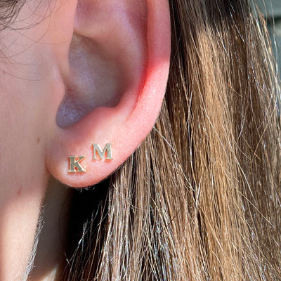 K and M Gold Initial Stud Earring