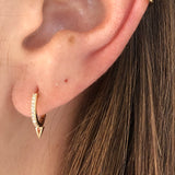 Pave Diamond Huggie Hoop Earrings with Gold Cone Spike