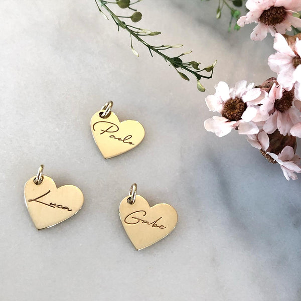 Gold Heart Charm Engraved with Children's names