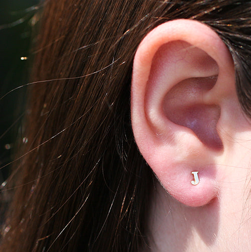 J Gold Initial Stud Earring