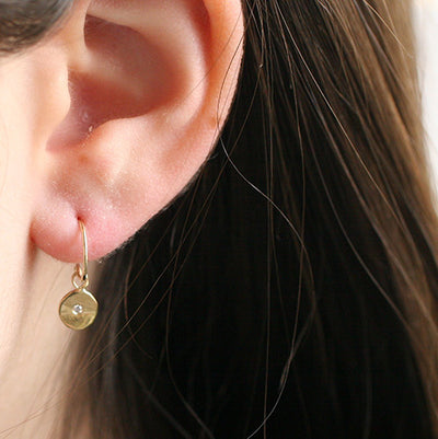 Gold Disc Earrings with Tiny Diamond