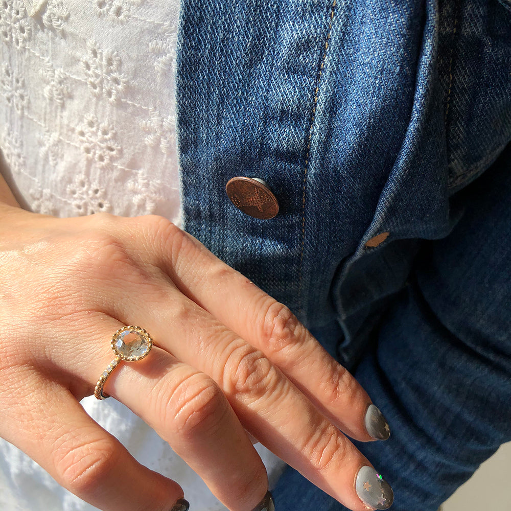 White Topaz Textured Bezel Set Engagement Ring