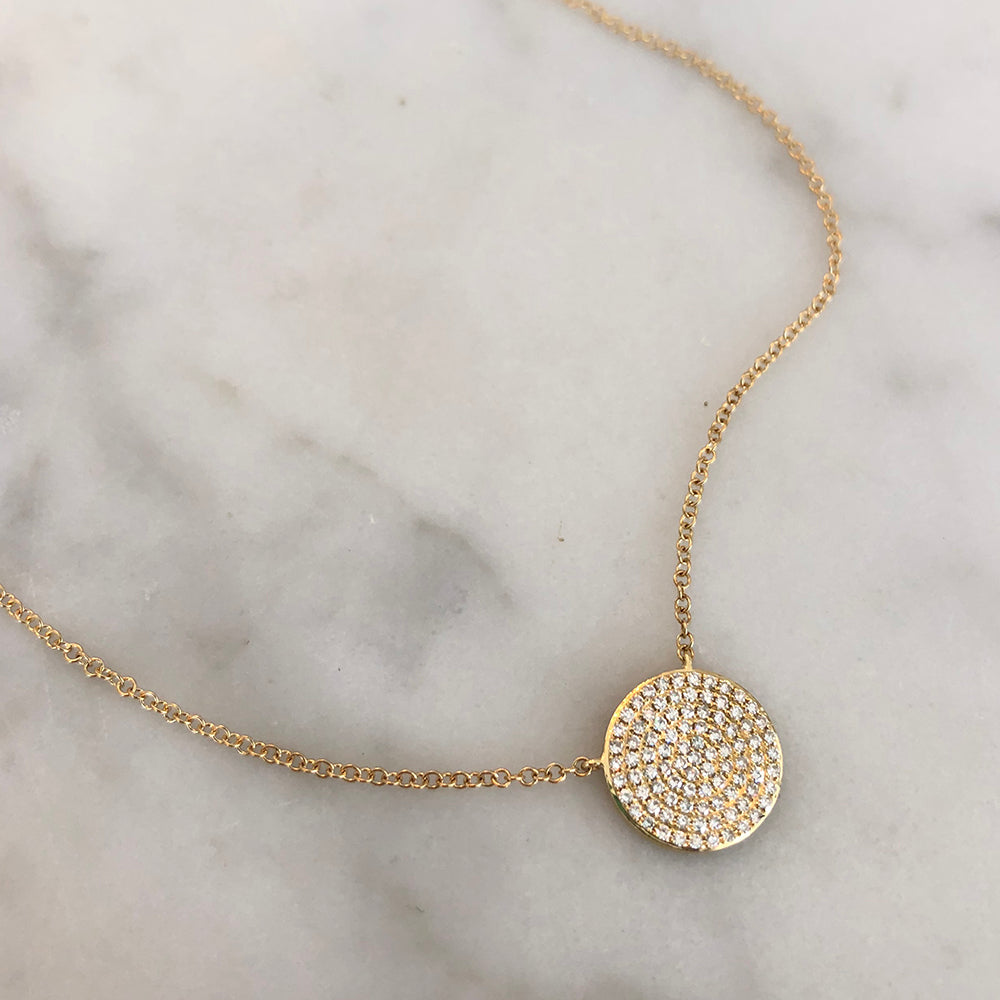Large Pave Diamond Disc Necklace
