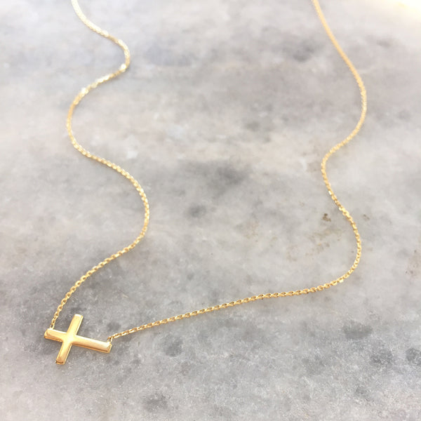 Gold Sideways Cross Necklace