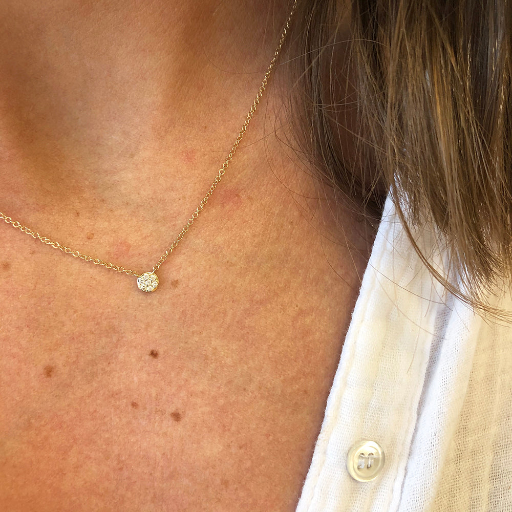 Tiny Pave Diamond Disc Necklace