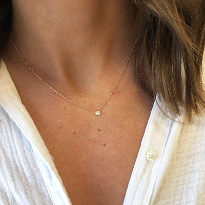 Tiny Pave Diamond Disc Necklace