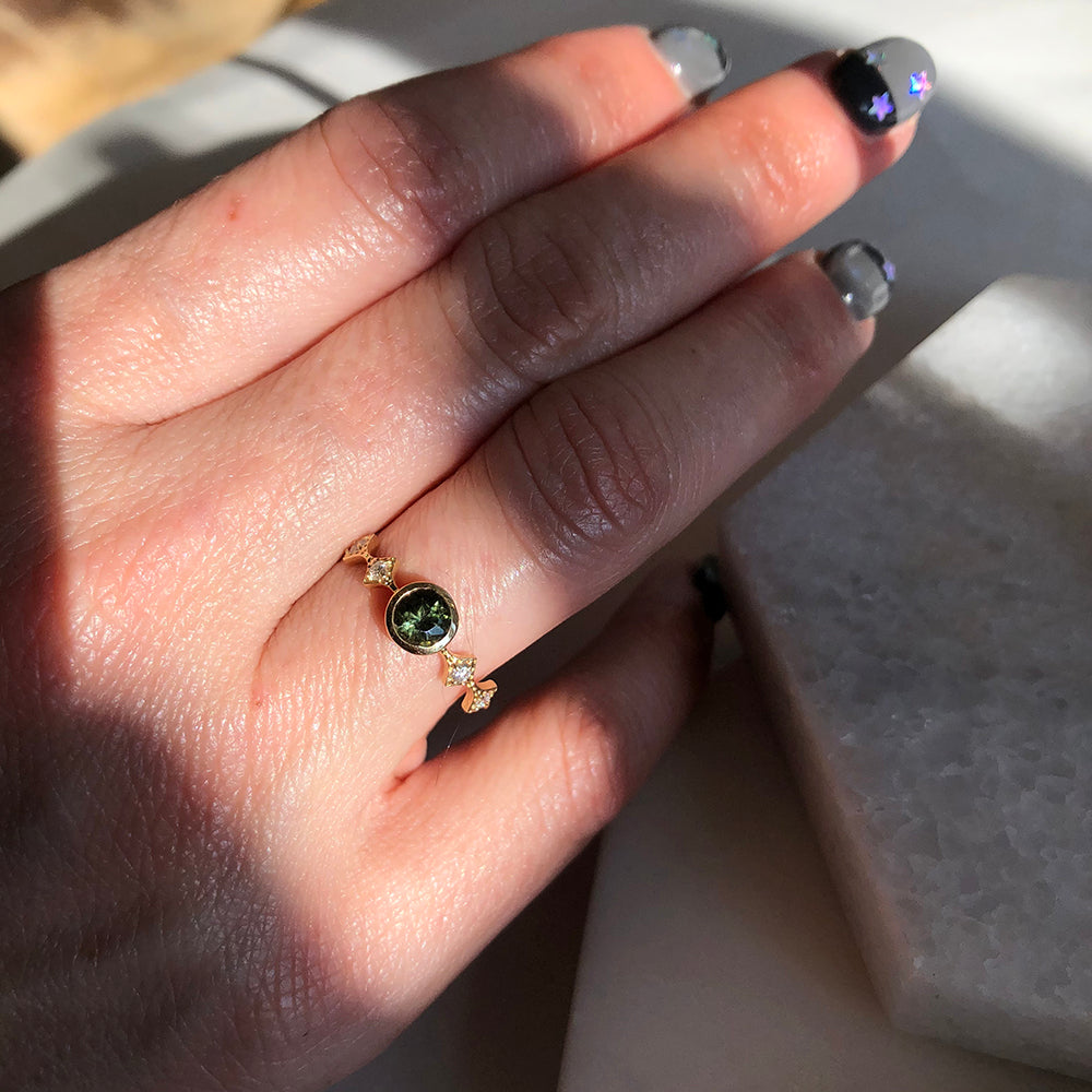 Green Tourmaline and Diamond Ring