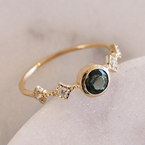 Green Tourmaline and Diamond Ring