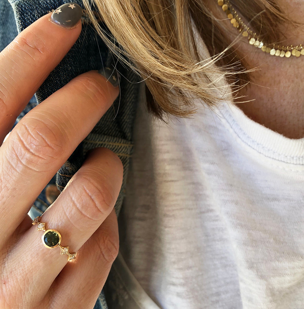 Green Tourmaline and Diamond Ring