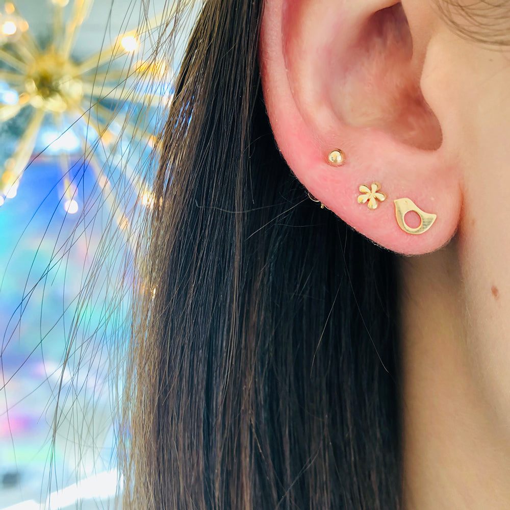Tiny Gold Ball Stud, Tiny Gold Flower Stud, Tiny Gold Bird Stud Earring