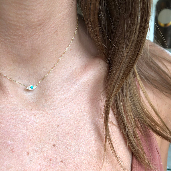 Diamond and Turquoise Evil Eye of Protection Necklace