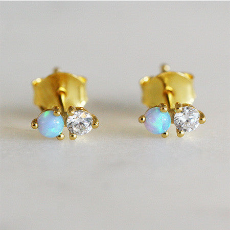Opal and CZ Diamond Stud Earrings