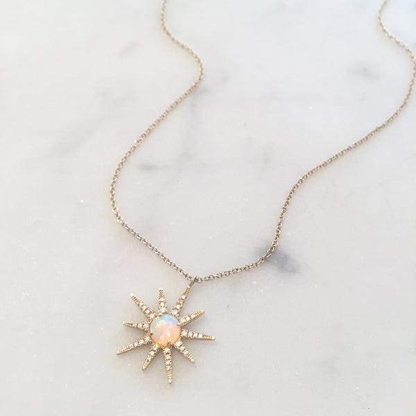 Opal and Diamond Starburst Necklace