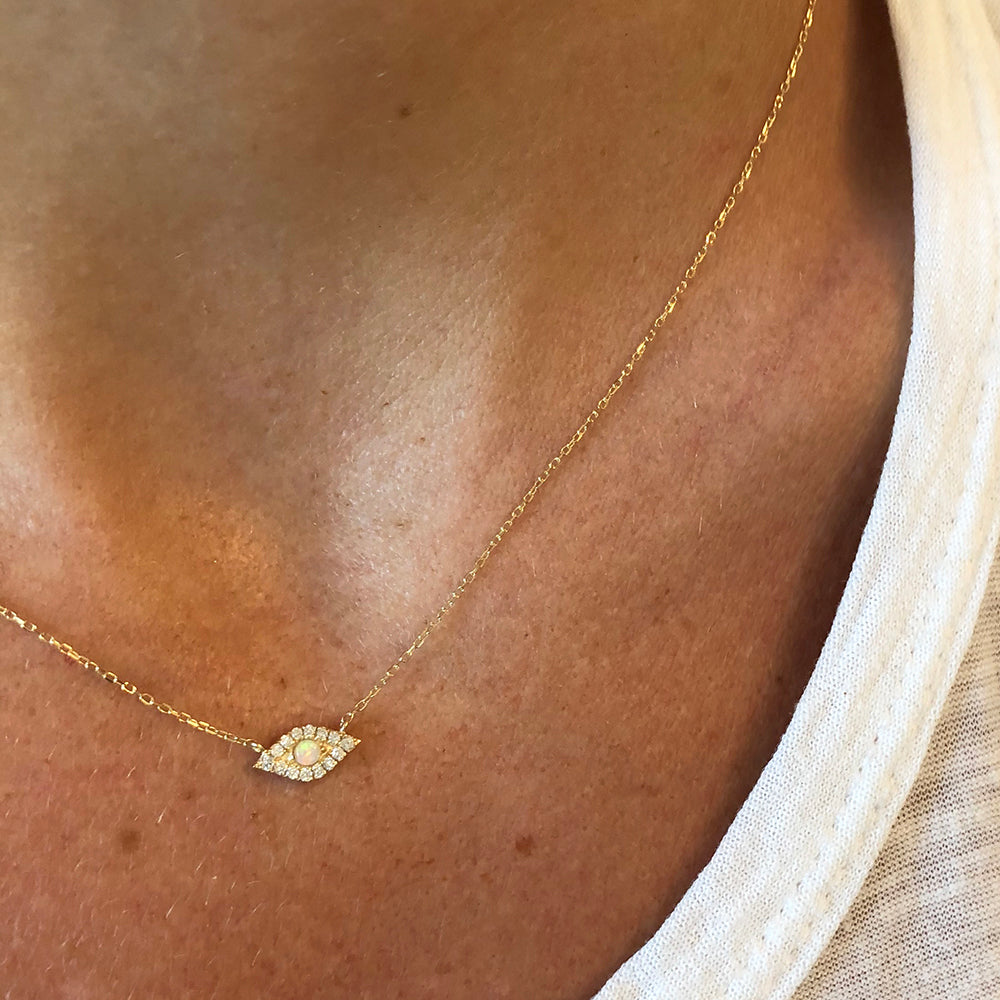Opal and Diamond Evil Eye of Protection Necklace