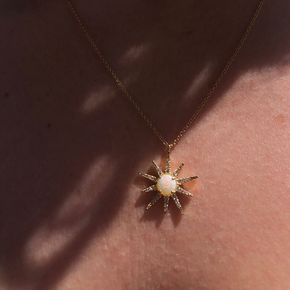 Opal and Diamond Starburst Necklace