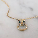 Diamond and Emerald Panther Head Necklace