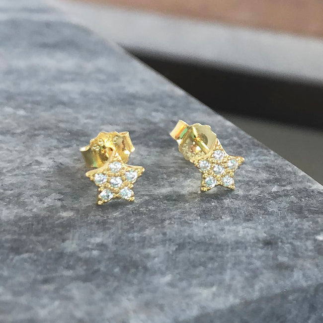 Diamond CZ Tiny Star Stud Earrings