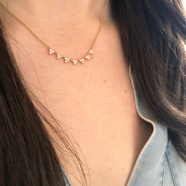 Gold and Diamond Cluster Necklace