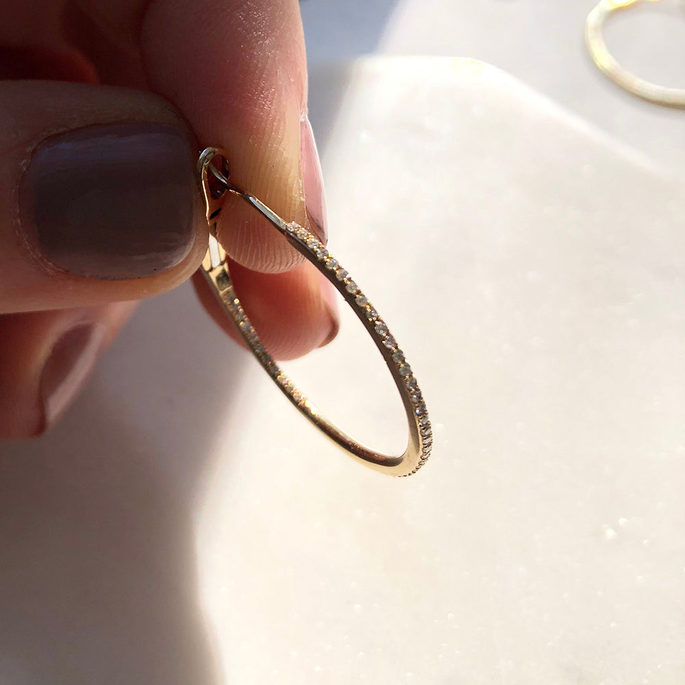 Round Pave Diamond Hoop Earrings