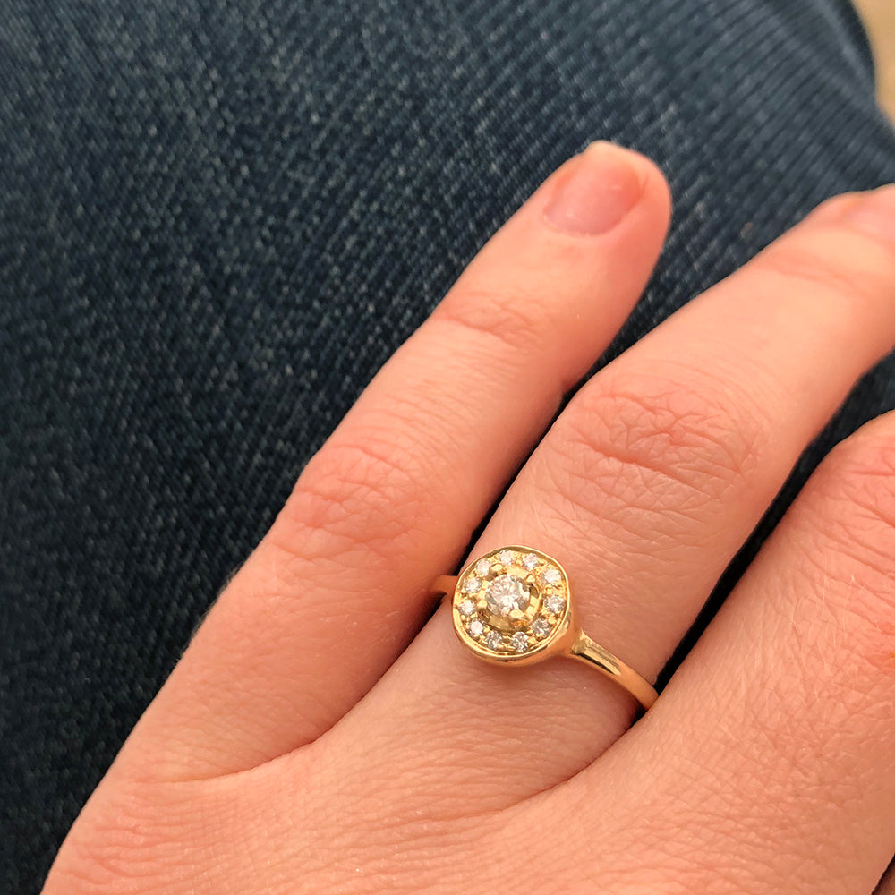 Sabrina Organic Round Diamond Halo Engagement Ring by Katie Diamond