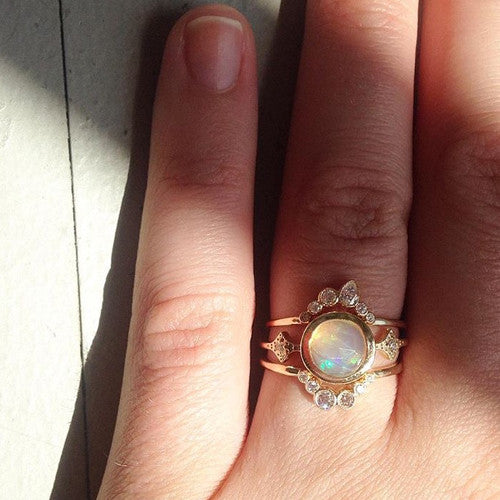 Large Bezel Set Opal Ring with Diamond Side Stones