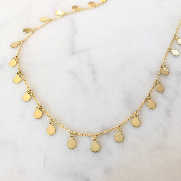 Gold Sequin Disc Station Necklace
