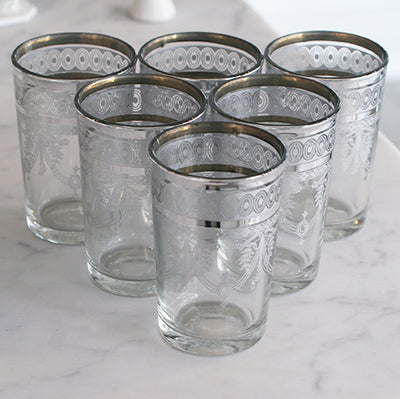 MOROCCAN SILVER DECAL COLORED TEA GLASSES - katie diamond jewelry