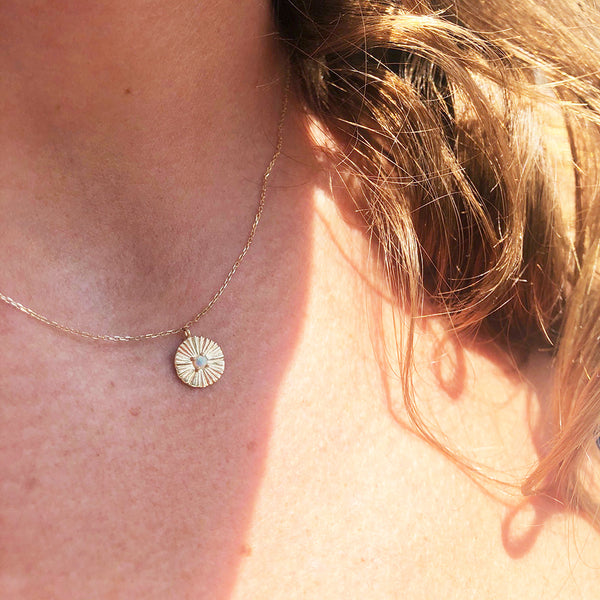 Gold Sun Burst Opal Medallion Necklace