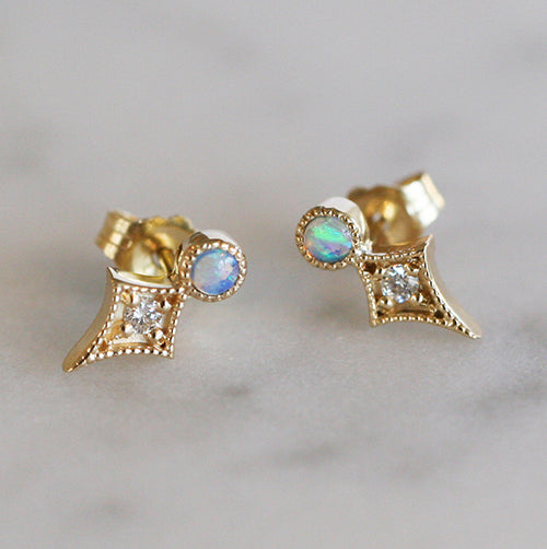 Opal and Diamond Edgy Stud Earrings