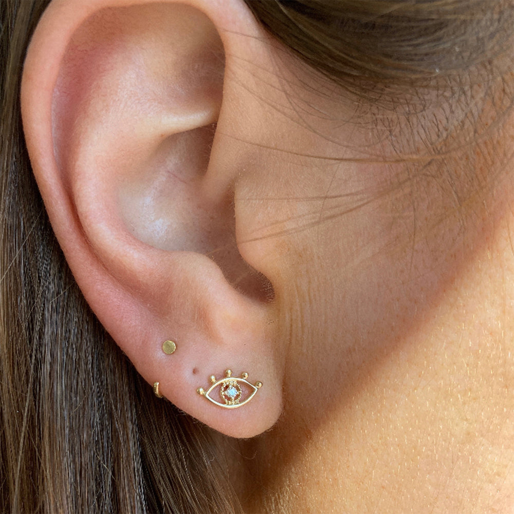 Gold and Diamond Evil Eye with Eyelashes Stud Earring