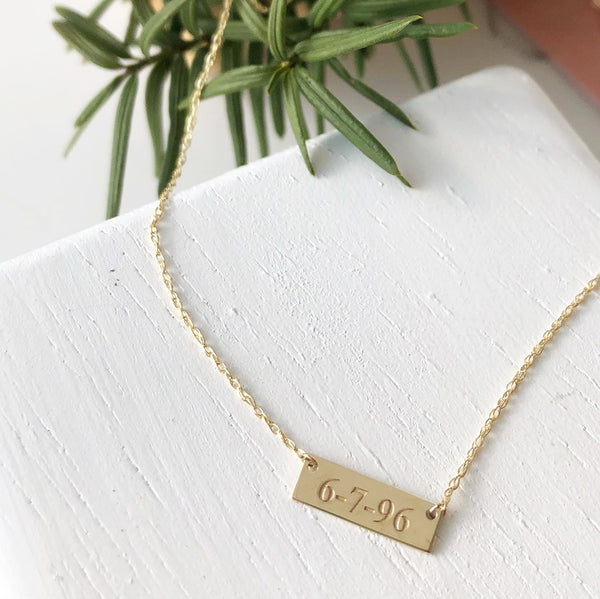 Tiny Bar Necklace Engraved with a Date