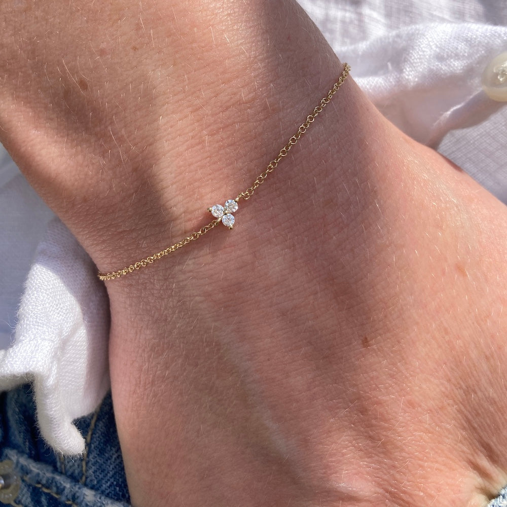 Three Prong Set Diamond Cluster Bracelet