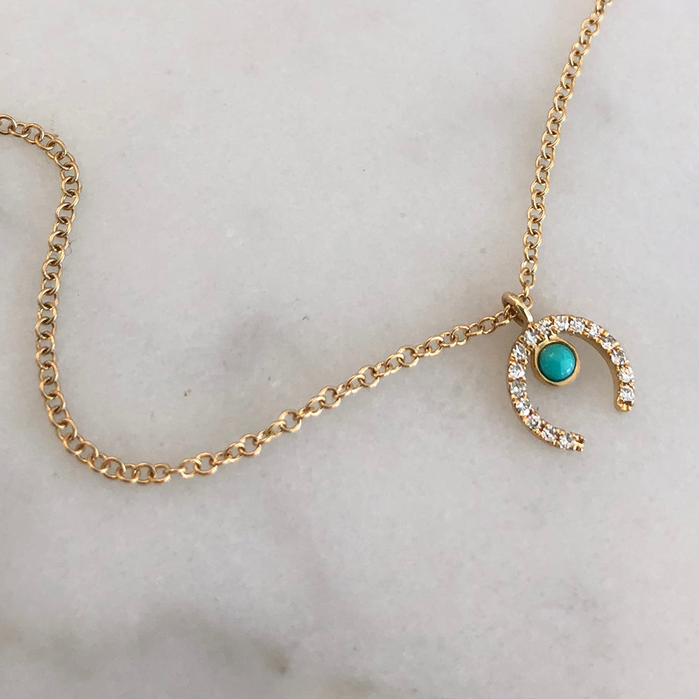 Diamond Horseshoe Necklace with Turquoise Stone