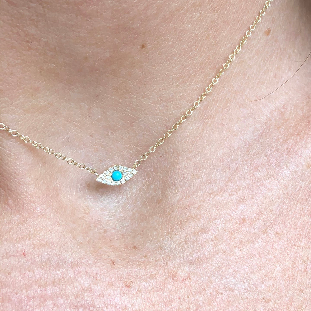 Diamond and Turquoise Evil Eye of Protection Necklace